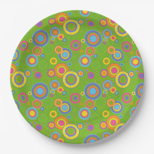 Retro Mod Circles on Green Paper Plate