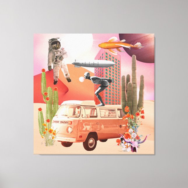 Retro Mod Collage Icons Desert Spaceman Canvas Print (Front)