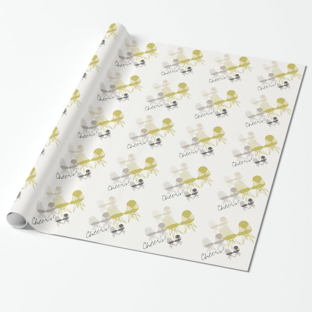 Retro Mod Eames DKR Chair Pattern Wrapping Paper (Unrolled)