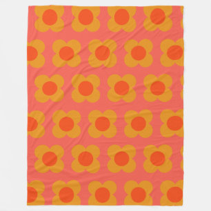 Retro Mod Flower Pattern in Orange Fleece Blanket