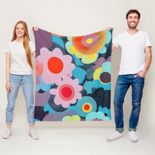 Retro mod flowers fleece blanket