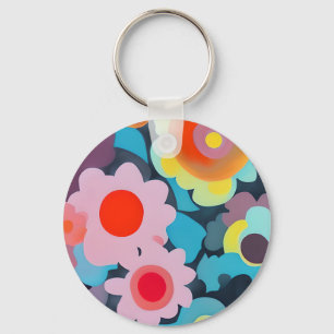 Retro mod flowers keychain