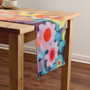 Retro mod flowers  short table runner