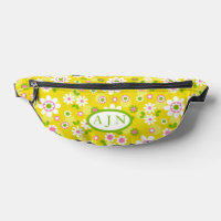 Retro Mod Flowers Yellow & White Monogram