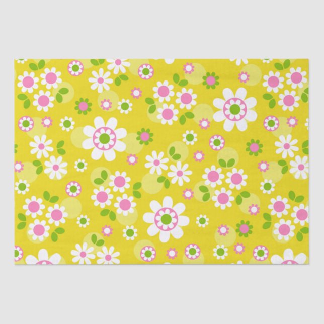 Retro Mod Flowers Yellow & White Tissue Paper (Front)