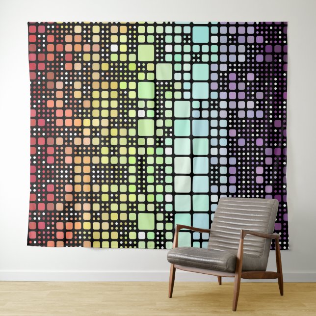 Retro Mod Geometric Groovy Funky Neurogender Pride Tapestry (In Situ (Horizontal))