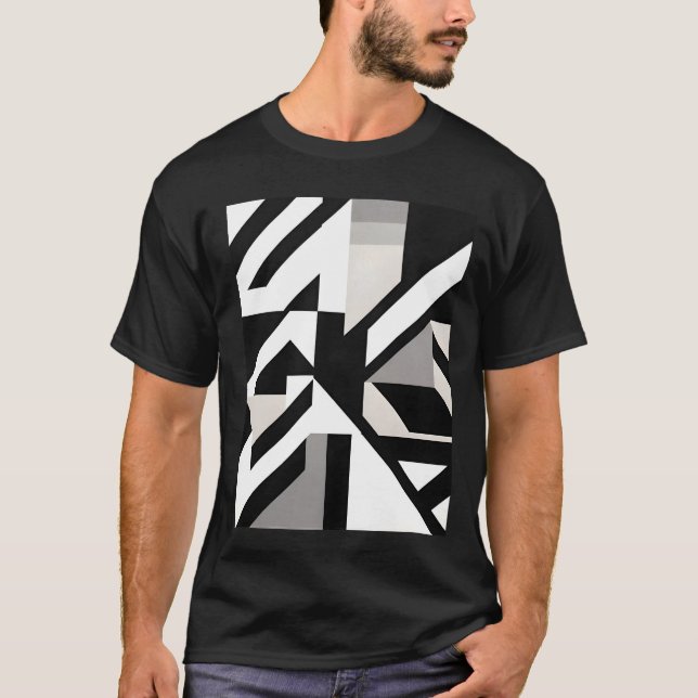 Retro Mod Geometric T-Shirt – Black White Gray  (Front)