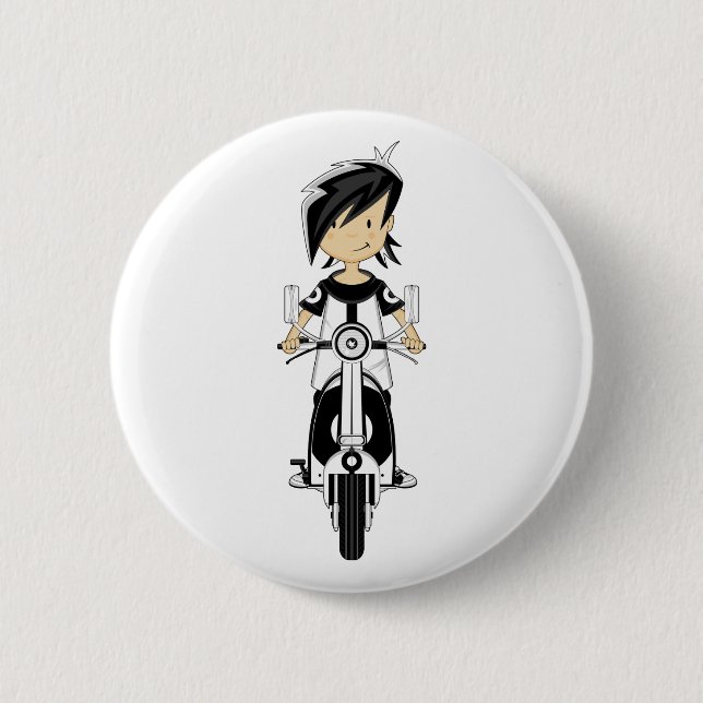 Retro Mod Girl on Scooter Button (Front)