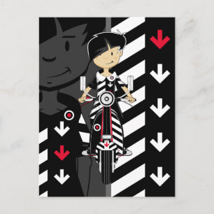 Retro Mod Girl sur Scooter carte postale