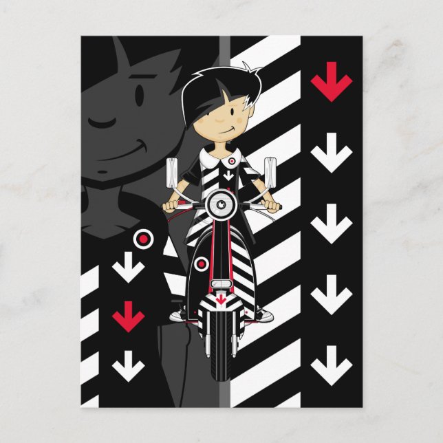 Retro Mod Girl sur Scooter carte postale (Devant)