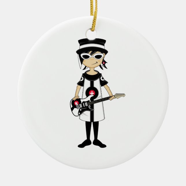 Retro Mod Girl with Guitar Ornament (Front)