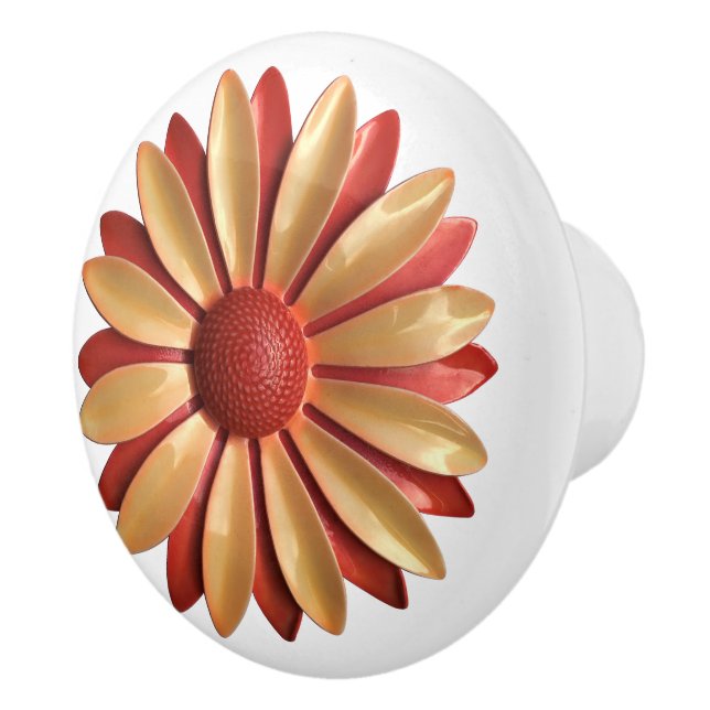 Retro MOD Hippie Orange Daisy Flower Floral Spring Ceramic Knob (Right)