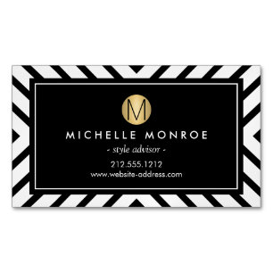 Retro Mod Pattern Gold Monogram Magnetic Magnetic Business Card