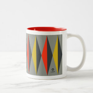 Retro Mod Pattern Grey Yellow Red Black Two-Tone Coffee Mug