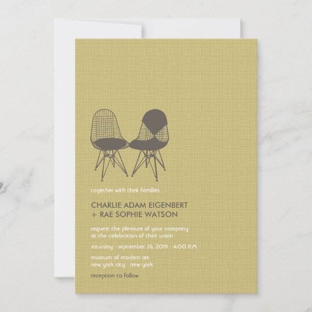 Retro Mod Perfect Chair Pair Eames 2 Wedding Invitation (Front)