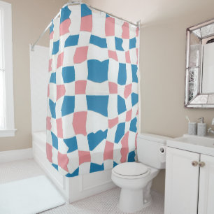 Retro Mod Pink Blue Checkerboard Abstract