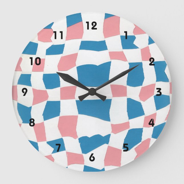 Retro Mod Pink Blue Checkerboard Abstract Large Clock (Front)