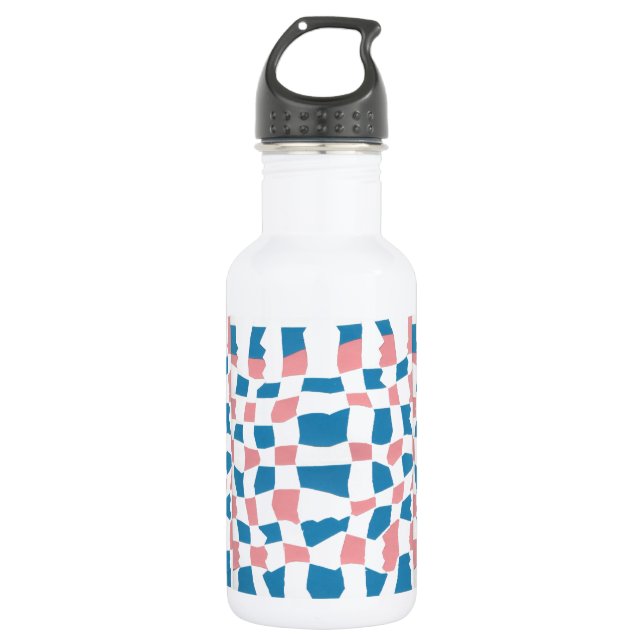 Retro Mod Pink Blue Chequerboard Abstract 532 Ml Water Bottle (Front)