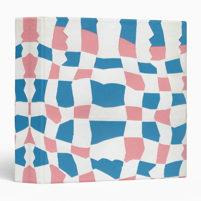 Retro Mod Pink Blue Chequerboard Abstract Binder (Front/Spine)