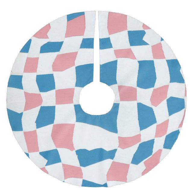 Retro Mod Pink Blue Chequerboard Abstract Brushed Polyester Tree Skirt (Front)