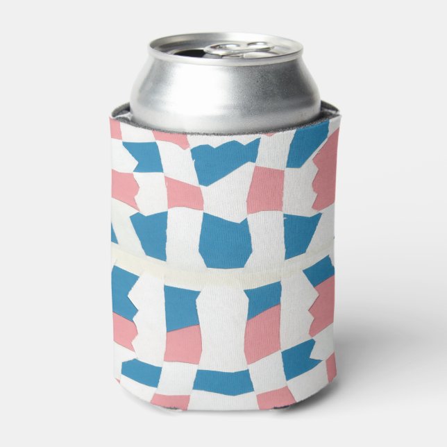 Retro Mod Pink Blue Chequerboard Abstract Can Cooler (Can Front)