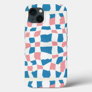 Retro Mod Pink Blue Chequerboard Abstract iPhone 13 Case