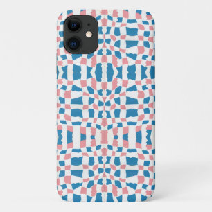 Retro Mod Pink Blue Chequerboard Abstract iPhone 11 Case