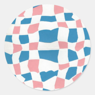 Retro Mod Pink Blue Chequerboard Abstract Classic Round Sticker