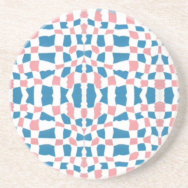 Retro Mod Pink Blue Chequerboard Abstract Coaster (Front)