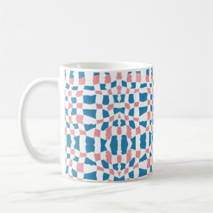 Retro Mod Pink Blue Chequerboard Abstract Coffee Mug