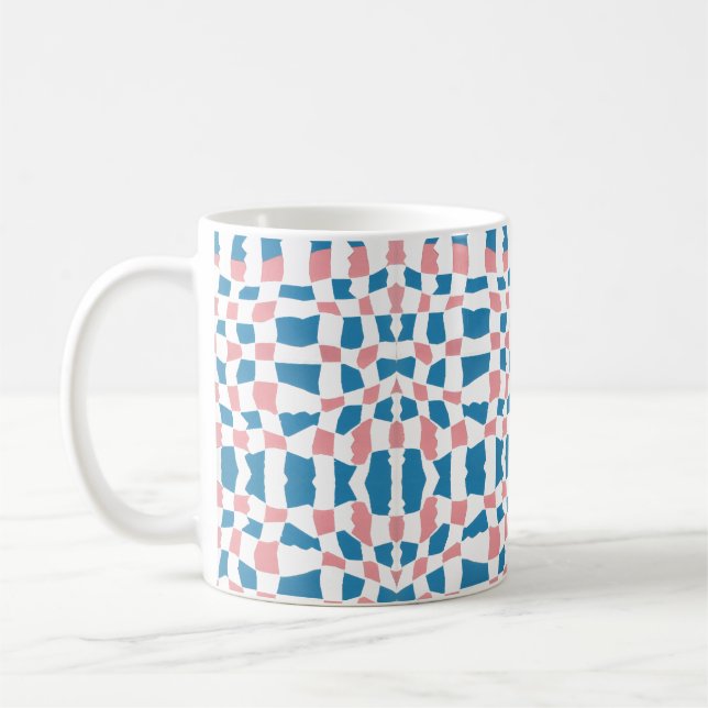 Retro Mod Pink Blue Chequerboard Abstract Coffee Mug (Left)