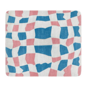 Retro Mod Pink Blue Chequerboard Abstract Cutting Board