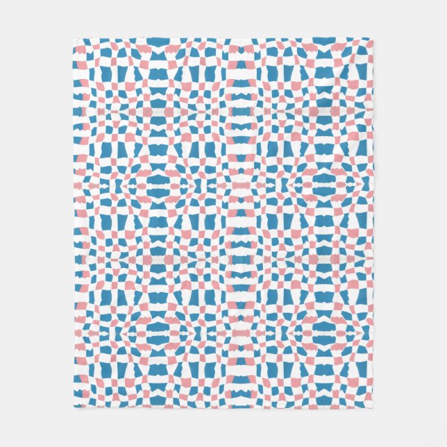 Retro Mod Pink Blue Chequerboard Abstract Fleece Blanket (Front)