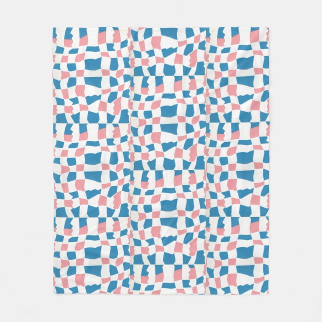 Retro Mod Pink Blue Chequerboard Abstract Fleece Blanket (Front)