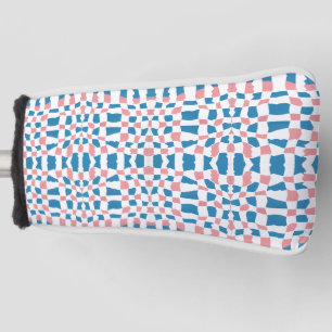 Retro Mod Pink Blue Chequerboard Abstract Golf Head Cover
