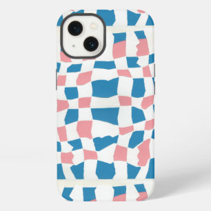 Retro Mod Pink Blue Chequerboard Abstract iPhone 13 Case