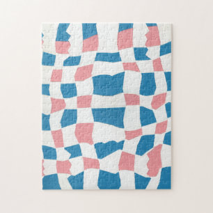 Retro Mod Pink Blue Chequerboard Abstract Jigsaw Puzzle
