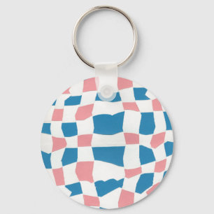 Retro Mod Pink Blue Chequerboard Abstract Keychain