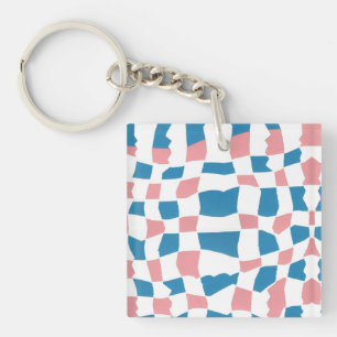 Retro Mod Pink Blue Chequerboard Abstract Keychain