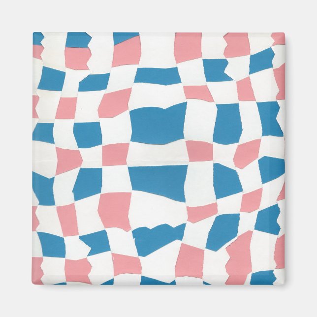 Retro Mod Pink Blue Chequerboard Abstract Magnet (Front)