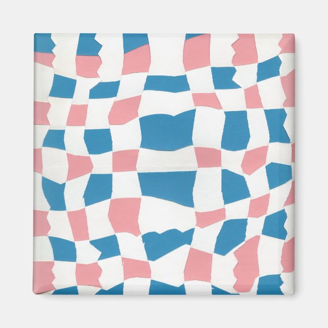Retro Mod Pink Blue Chequerboard Abstract Magnet (Front)