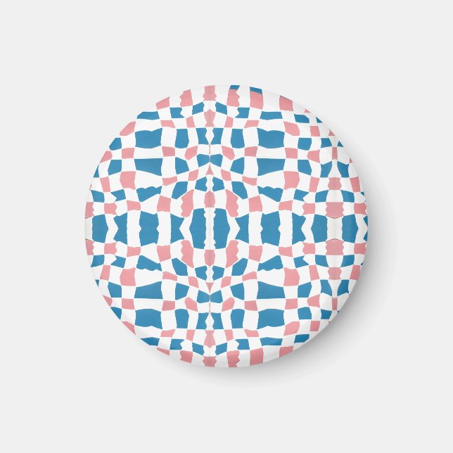 Retro Mod Pink Blue Chequerboard Abstract Magnet (Front)
