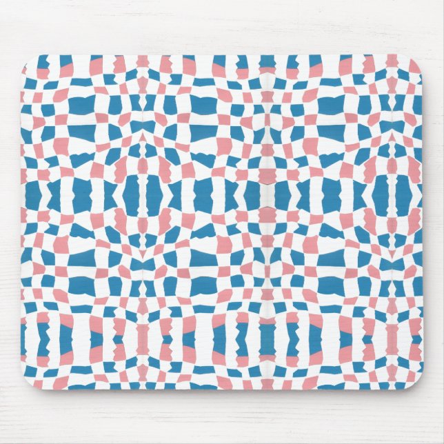 Retro Mod Pink Blue Chequerboard Abstract Mouse Pad (Front)