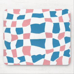 Retro Mod Pink Blue Chequerboard Abstract Mouse Pad