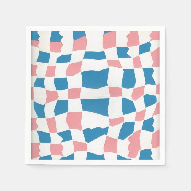 Retro Mod Pink Blue Chequerboard Abstract Napkin (Front)