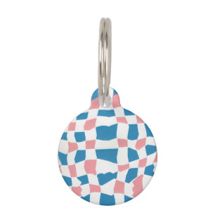 Retro Mod Pink Blue Chequerboard Abstract Pet Tag