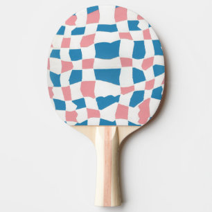Retro Mod Pink Blue Chequerboard Abstract Ping Pong Paddle