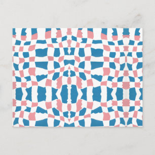 Retro Mod Pink Blue Chequerboard Abstract Postcard
