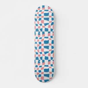 Retro Mod Pink Blue Chequerboard Abstract Skateboard