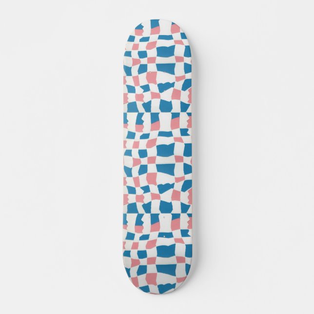 Retro Mod Pink Blue Chequerboard Abstract Skateboard (Front)